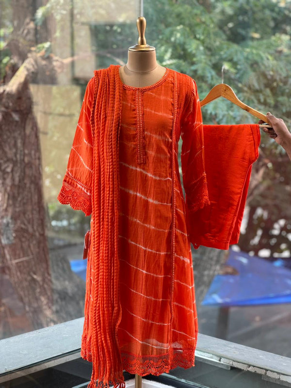 Orange Leheriya Dupatta Set