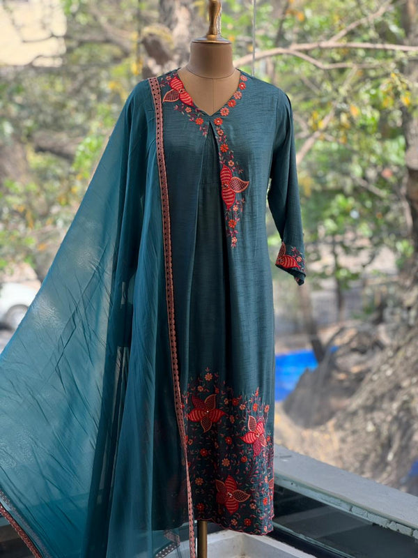Blue Embroidered Dupatta Set