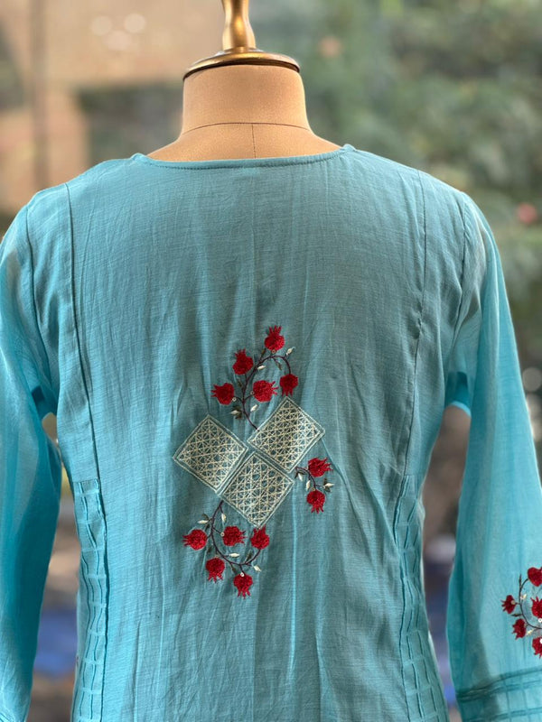 Blue Mul Dupatta Set