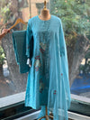 Blue Mul Dupatta Set
