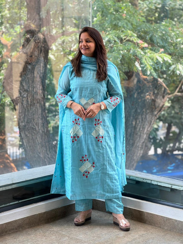 Blue Mul Dupatta Set