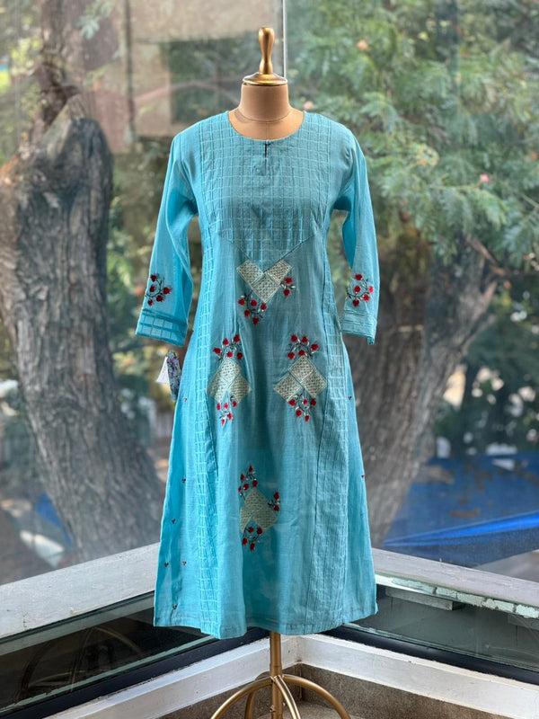 Blue Mul Dupatta Set