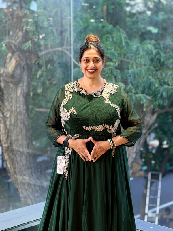 Green Intricate Patch Work Gown