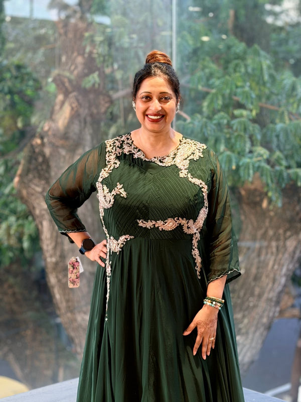 Green Intricate Patch Work Gown