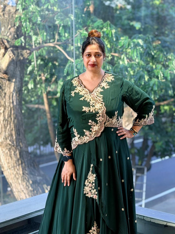Green Intricate Hand Work Gown