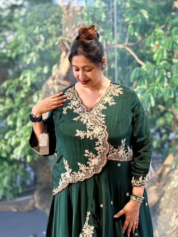 Green Intricate Hand Work Gown