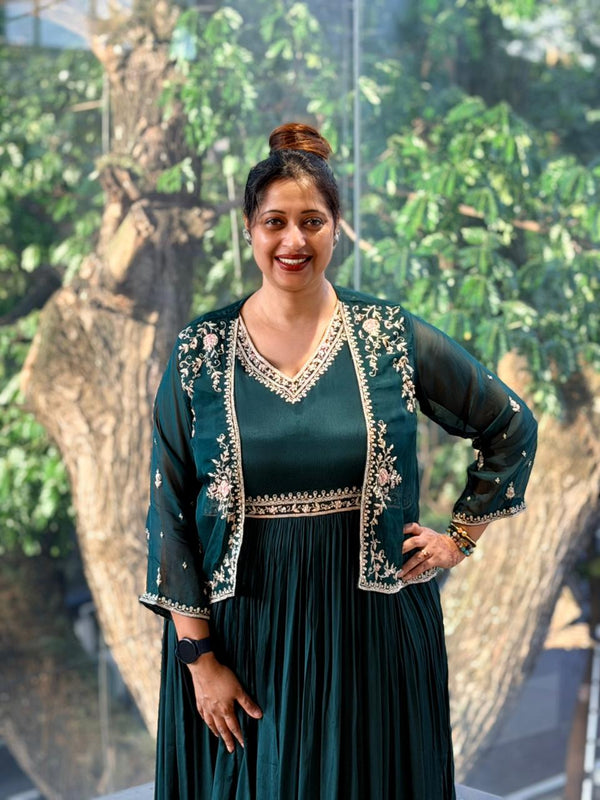 Dark Green Jacket Style Gown