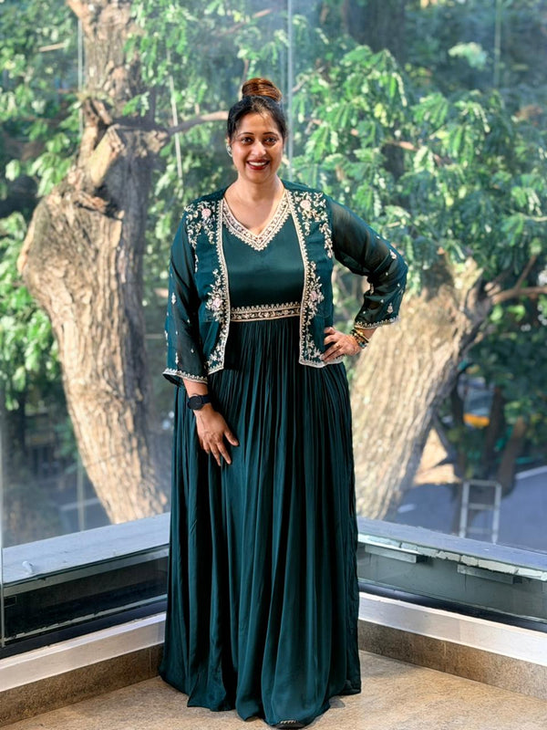 Dark Green Jacket Style Gown