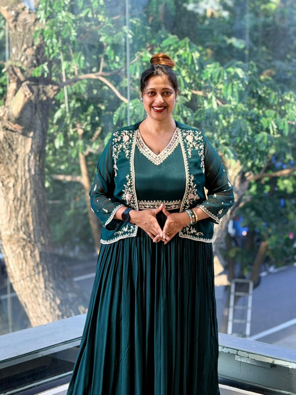 Dark Green Jacket Style Gown