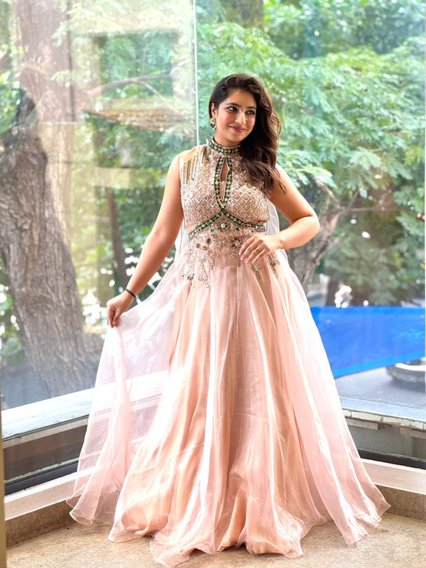 Light Peach designer Made Gown