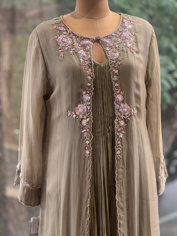 Chikoo Attached Jacket Style Gown