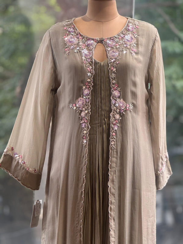 Chikoo Attached Jacket Style Gown