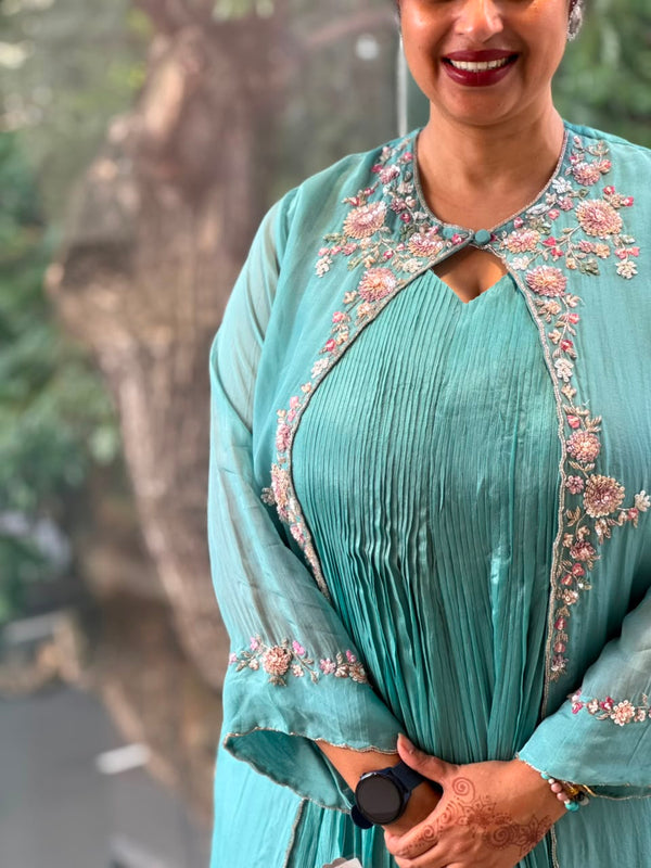 Sea Blue Attached Jacket Style Gown