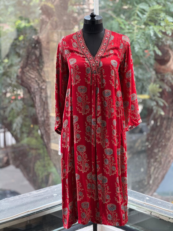 Maroon Ajarakh Print Tunic