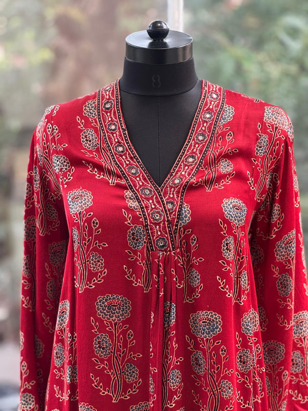 Maroon Ajarakh Print Tunic