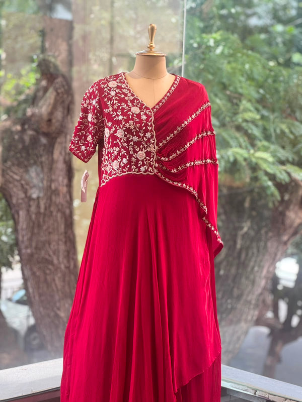 Red One Side Flap Gown