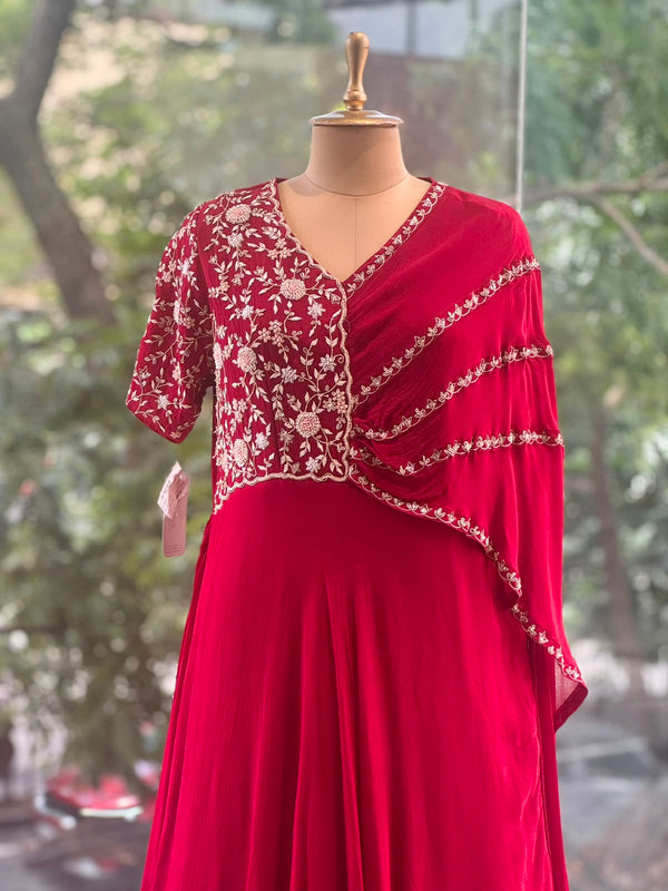 Red One Side Flap Gown