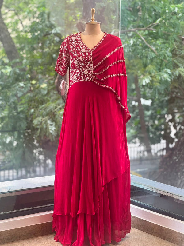 Red One Side Flap Gown