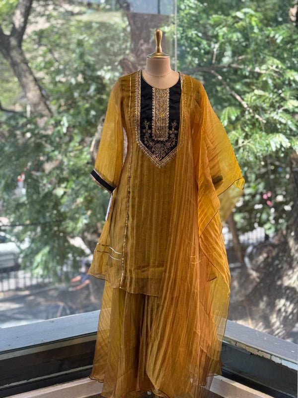 Mustard Yellow Glass Tissue Dupatta Set