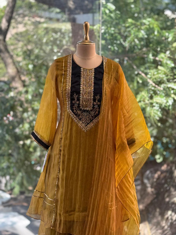 Mustard Yellow Glass Tissue Dupatta Set