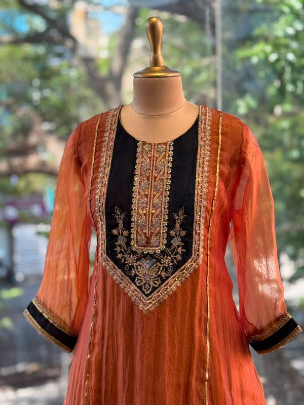 Rust Glass Tissue Dupatta Set