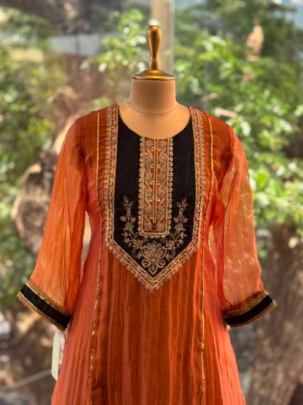 Rust Glass Tissue Dupatta Set