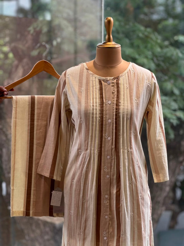 Beige Stripes Printed Co Ord