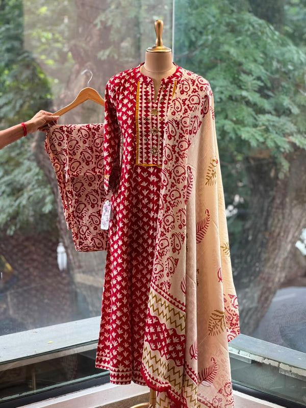 Maroon Printed Dupatta Set