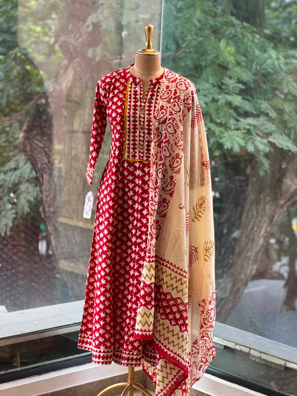Maroon Printed Dupatta Set