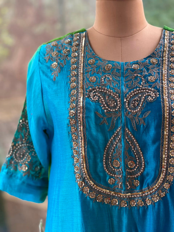 Blue Shaded Chanderi Silk Suit