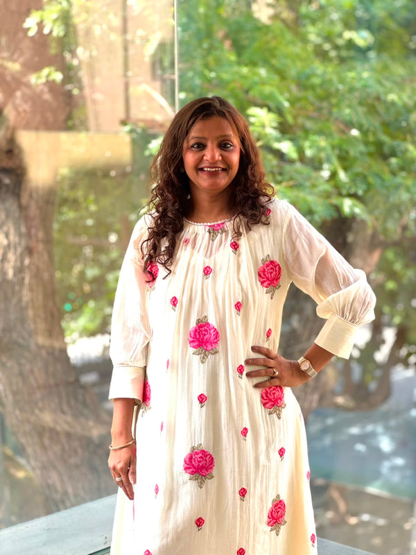 Half white Floral Embroidery Tunic