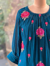 Blue Floral Embroidery Tunic