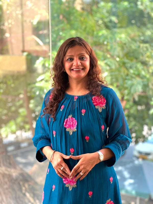Blue Floral Embroidery Tunic