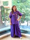 Purple Organza Shirt & Pleated Skirt Set with Applique Detail