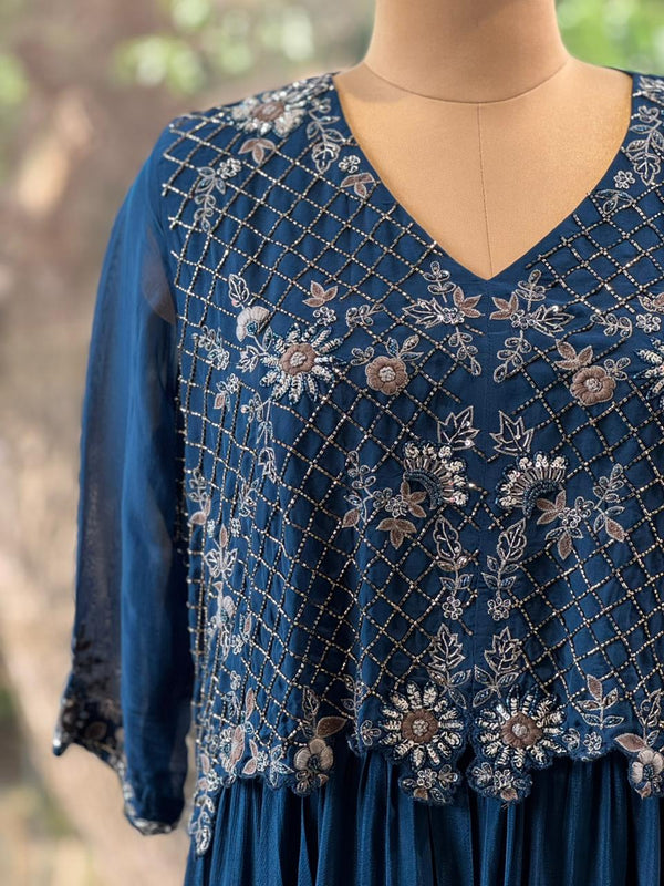 Blue Intricate Work Gown