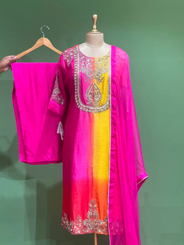 Pink Shaded Intricate Work Dupatta Set