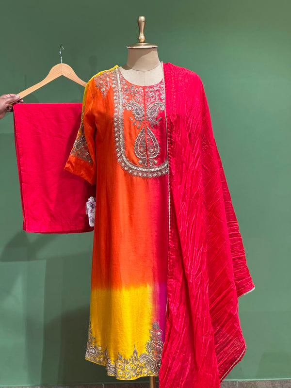 Orange Shaded Intricate Work Dupatta Set