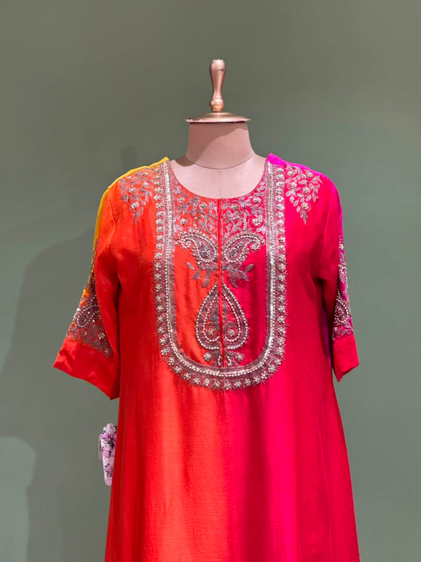 Orange Shaded Intricate Work Dupatta Set
