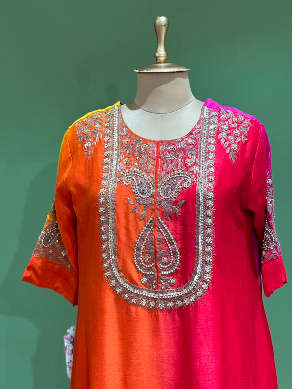 Orange Shaded Intricate Work Dupatta Set