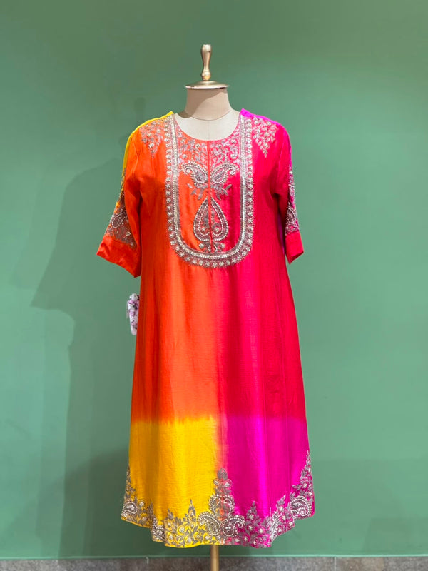 Orange Shaded Intricate Work Dupatta Set