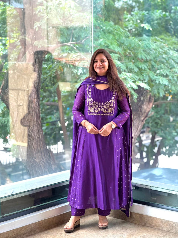 Purple Mul Chanderi Suit