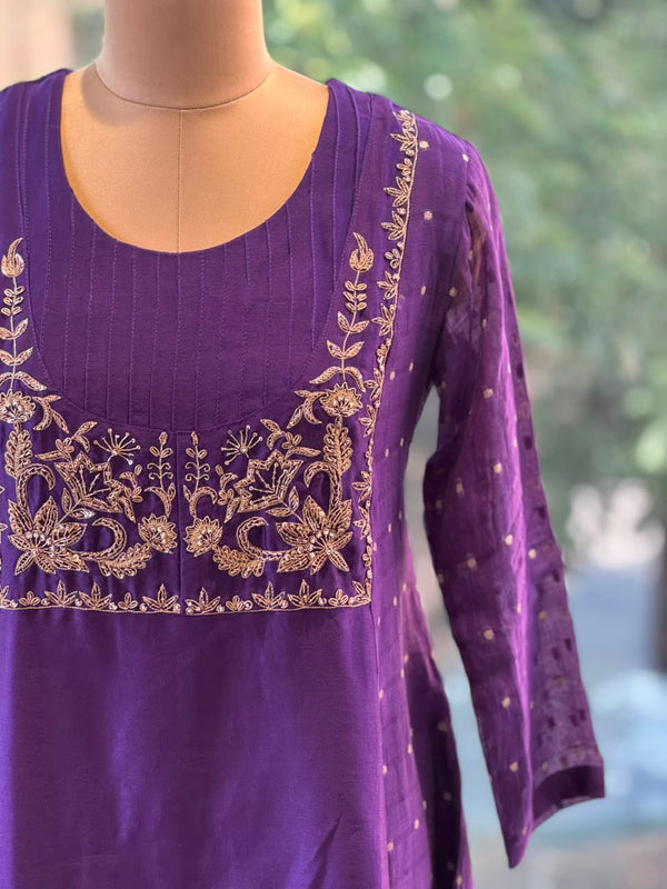 Purple Mul Chanderi Suit