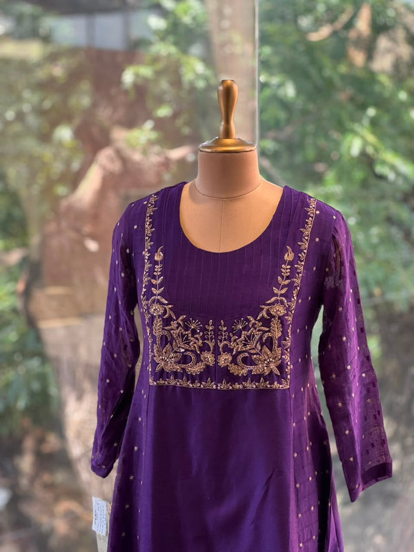 Purple Mul Chanderi Suit