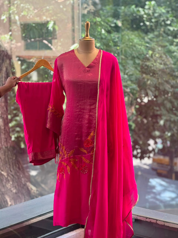 Pink Embroidered Organza suit