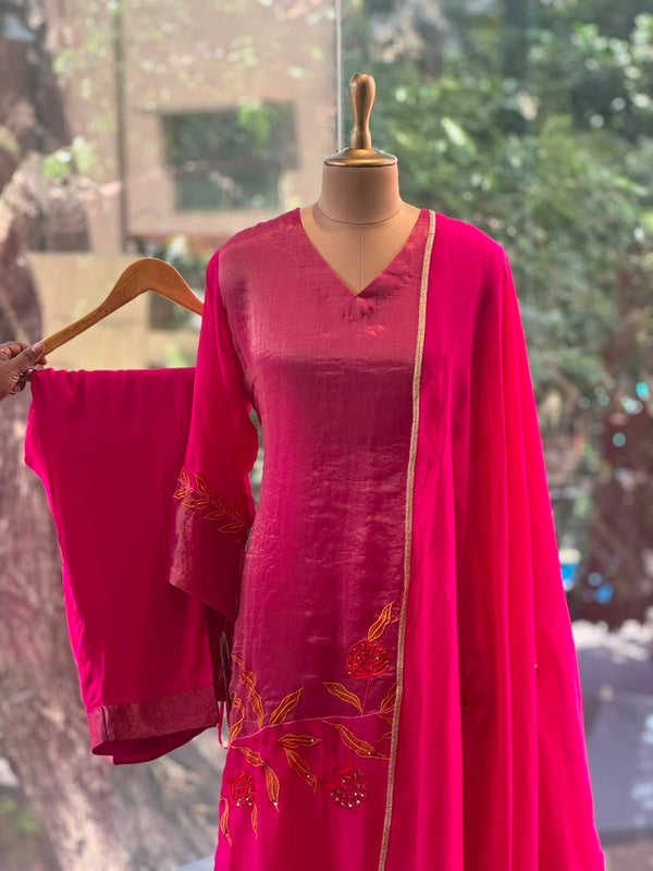 Pink Embroidered Organza suit