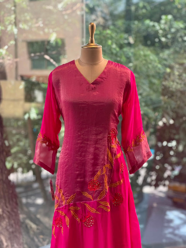 Pink Embroidered Organza suit
