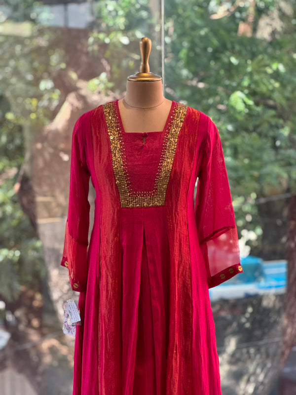 Dark Red Tissue Panel Suit