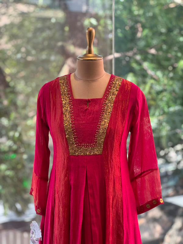 Dark Red Tissue Panel Suit