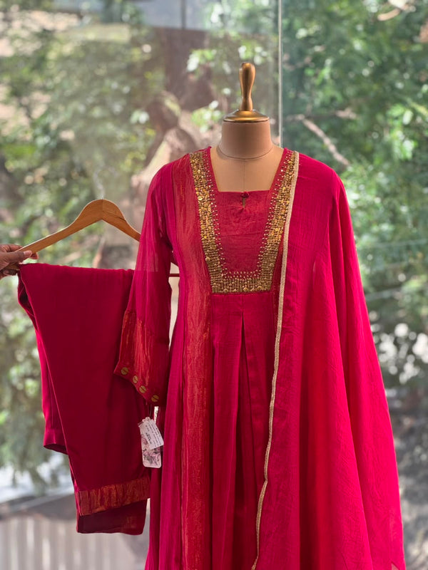 Dark Red Tissue Panel Suit