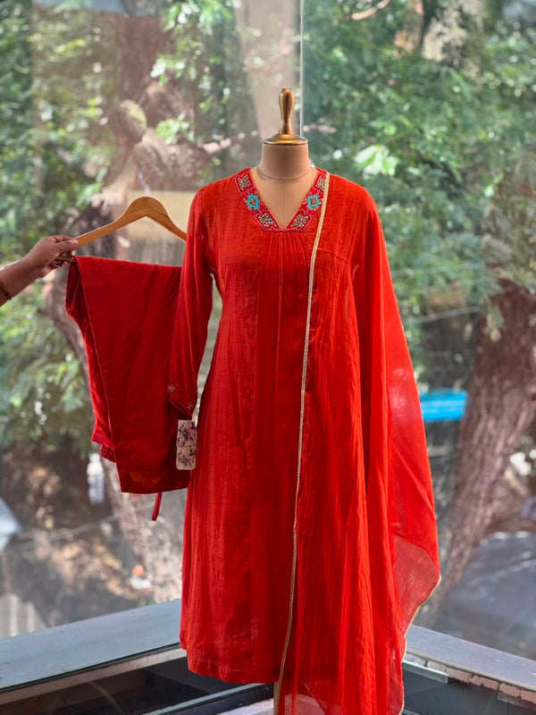 Orange Mul Chanderi Suit